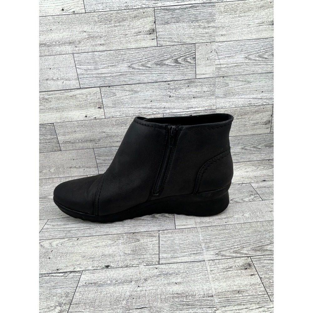 Clarks Cloudsteppers Sillian Tino Black Ankle Boots Womens 11 M Low Wedge Zip - Picture 6 of 13